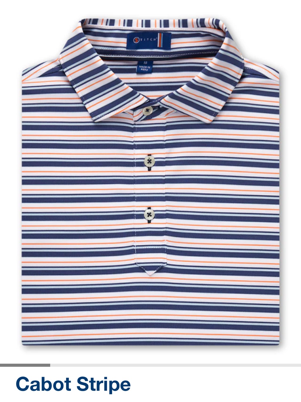 Cabot Stripe Men’s Polo - Navy, White & Orange